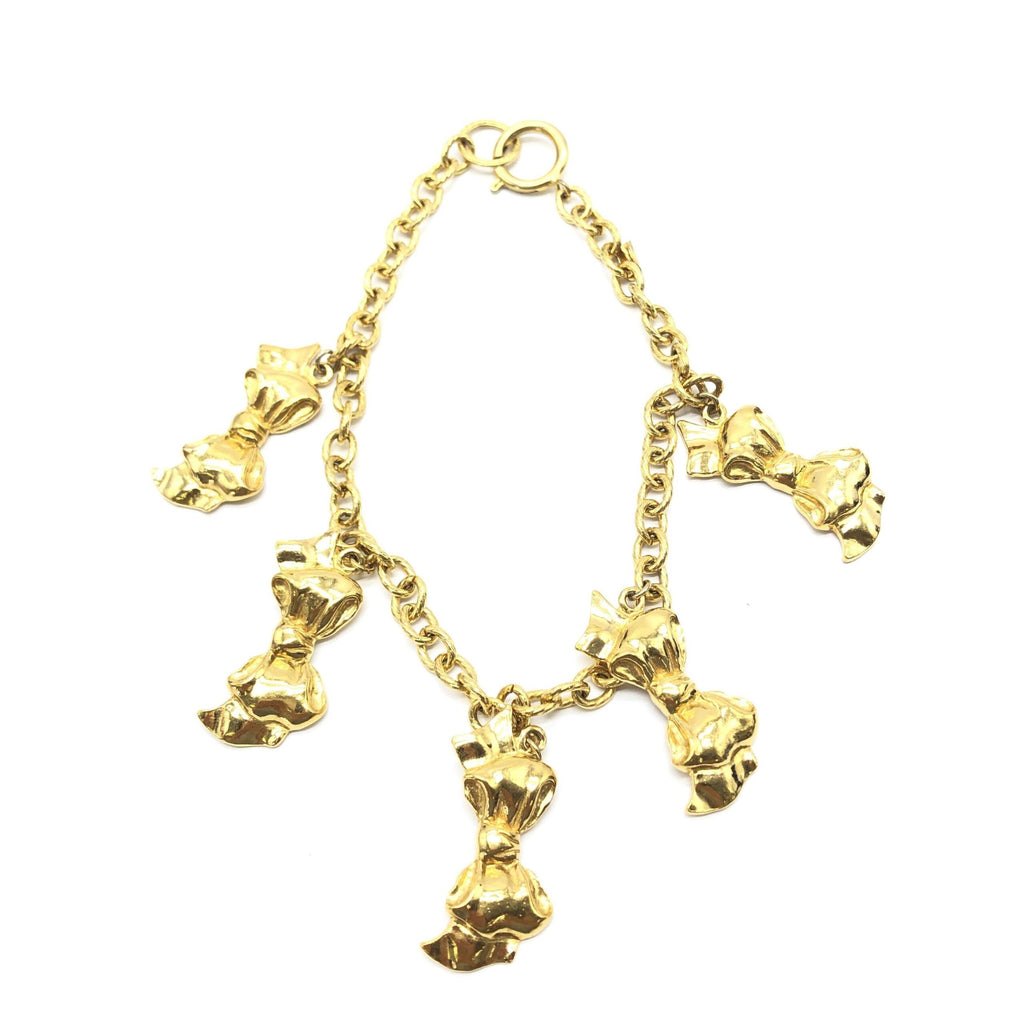 Collana a catena placcata oro Chanel con ciondoli a fiocco