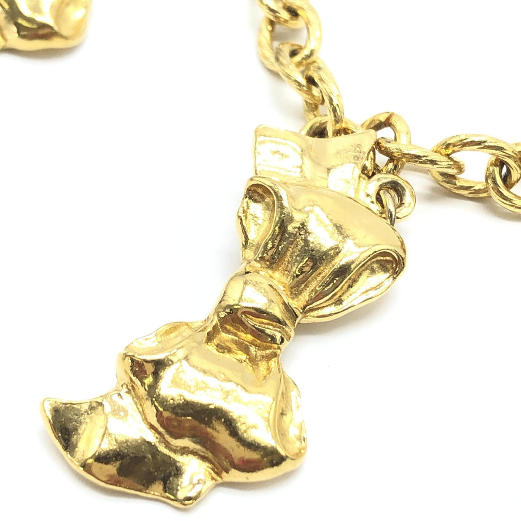 Collana a catena placcata oro Chanel con ciondoli a fiocco