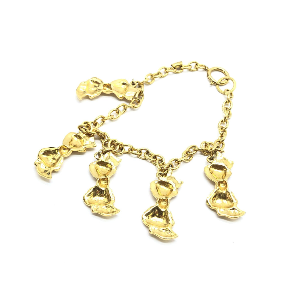 Collana a catena placcata oro Chanel con ciondoli a fiocco
