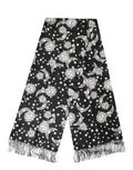 Dolce & Gabbana Foulard a Frange in Seta Nera Luna Sole Stella 178 cm X 33 cm
