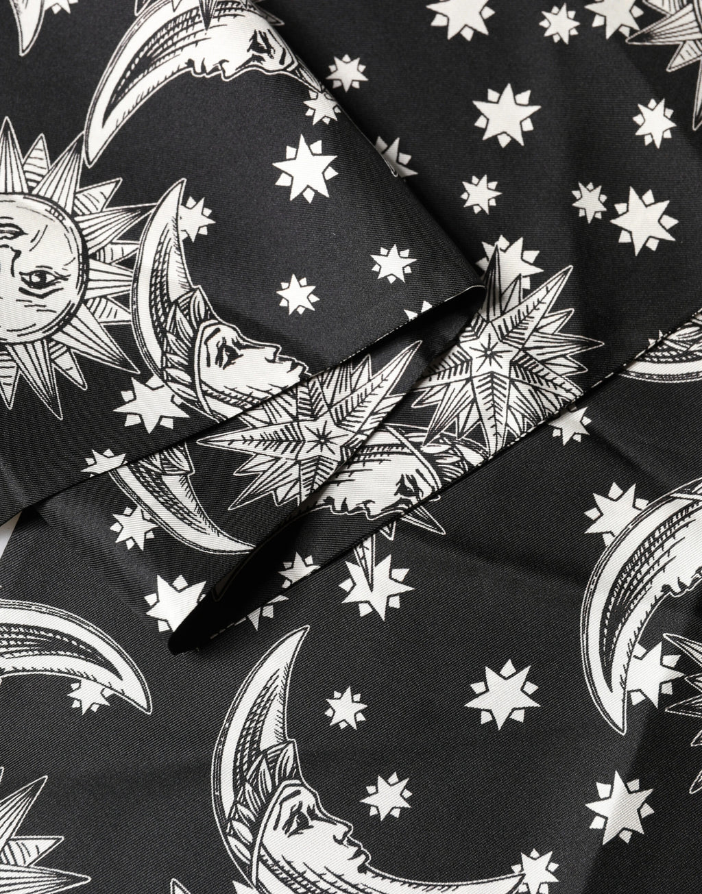 Dolce & Gabbana Foulard a Frange in Seta Nera Luna Sole Stella 178 cm X 33 cm