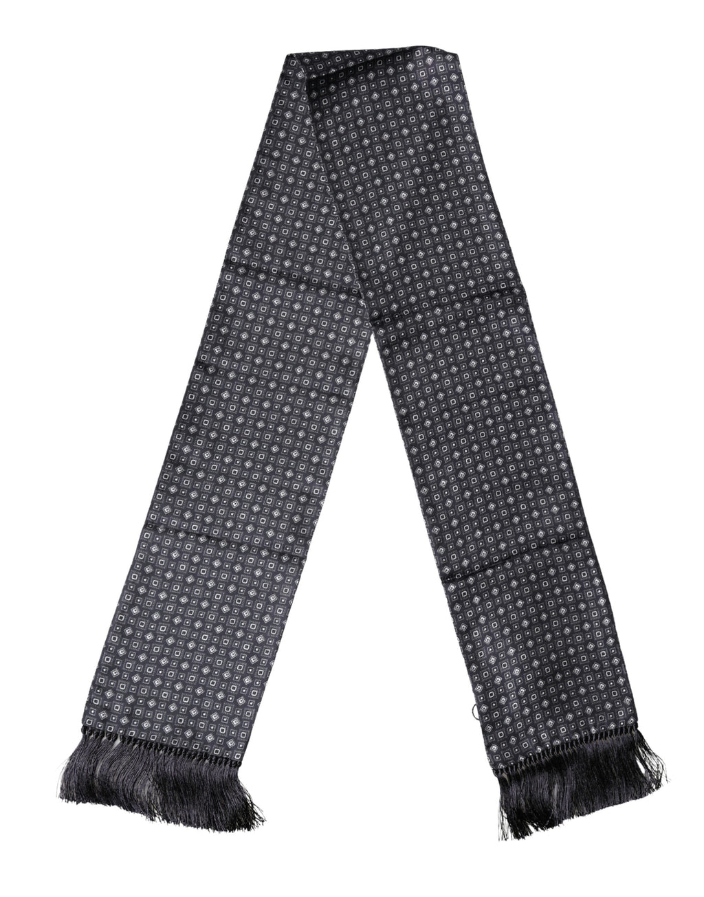 Dolce & Gabbana Sciarpa foulard avvolgente in seta nera con frange geometriche 136 cm X 15 cm