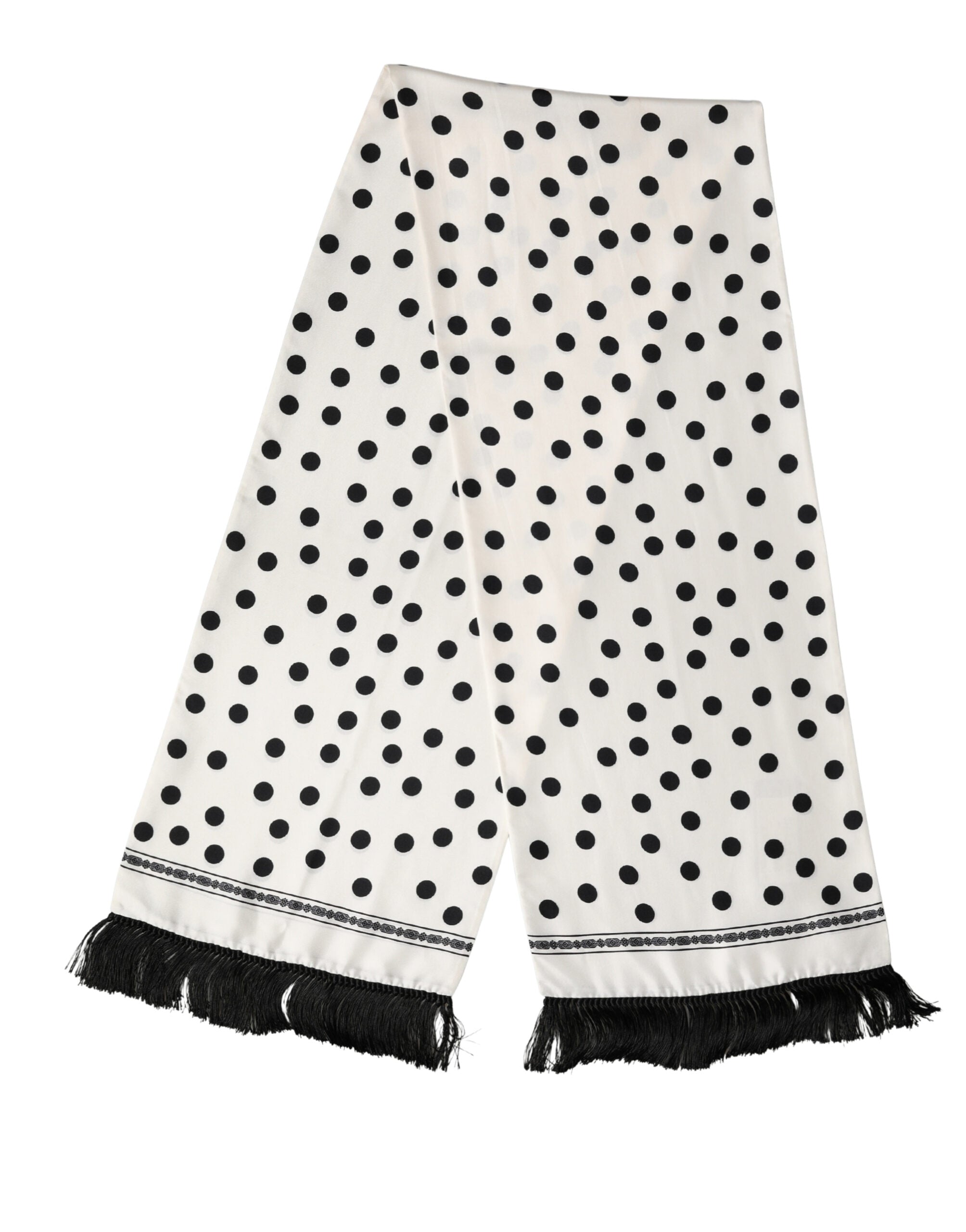 Dolce & Gabbana White Black Polka Dot Neck Wrap Foulard 165.5cmx32cm Scarf