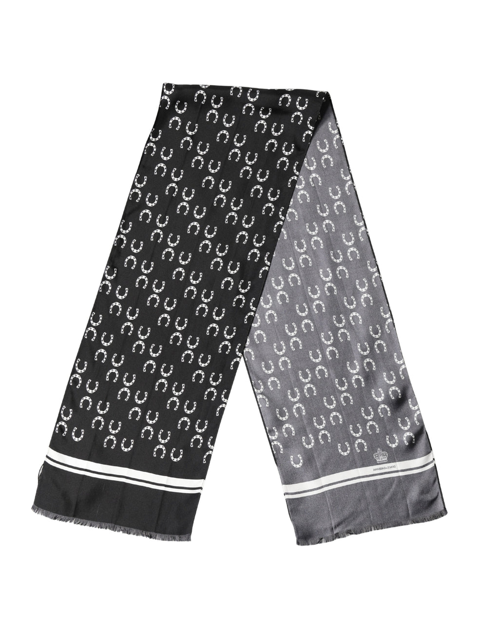 Foulard da collo da uomo in seta nera con motivo a ferro di cavallo Dolce & Gabbana 136 cm x 23 cm