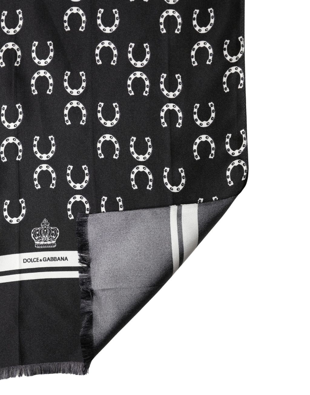 Foulard da collo da uomo in seta nera con motivo a ferro di cavallo Dolce & Gabbana 136 cm x 23 cm