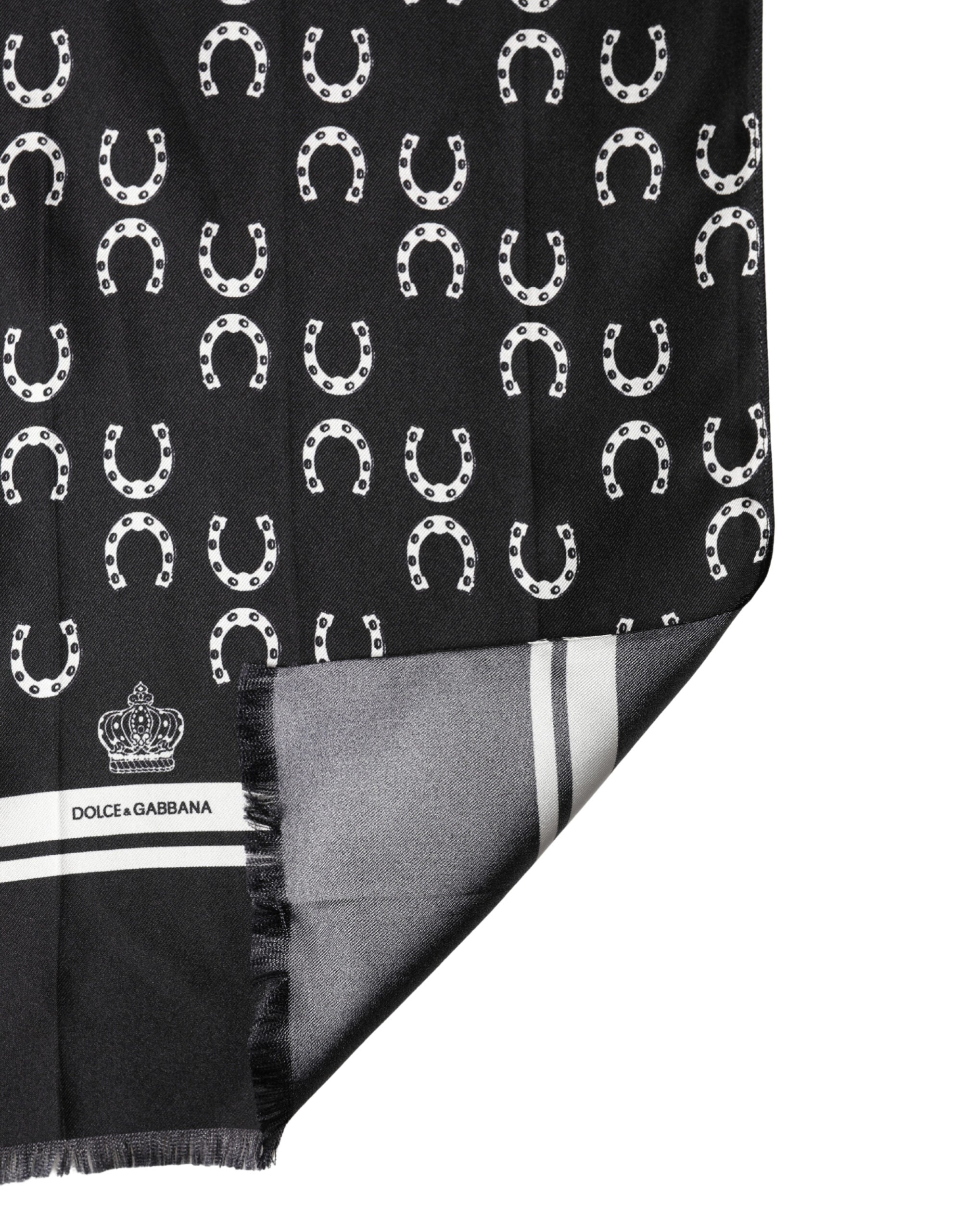 Foulard da collo da uomo in seta nera con motivo a ferro di cavallo Dolce & Gabbana 136 cm x 23 cm