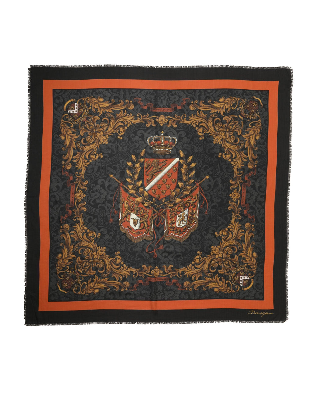 Sciarpa da uomo in cashmere Dolce & Gabbana, stampa a stemma multicolor, 272 cm x 132 cm