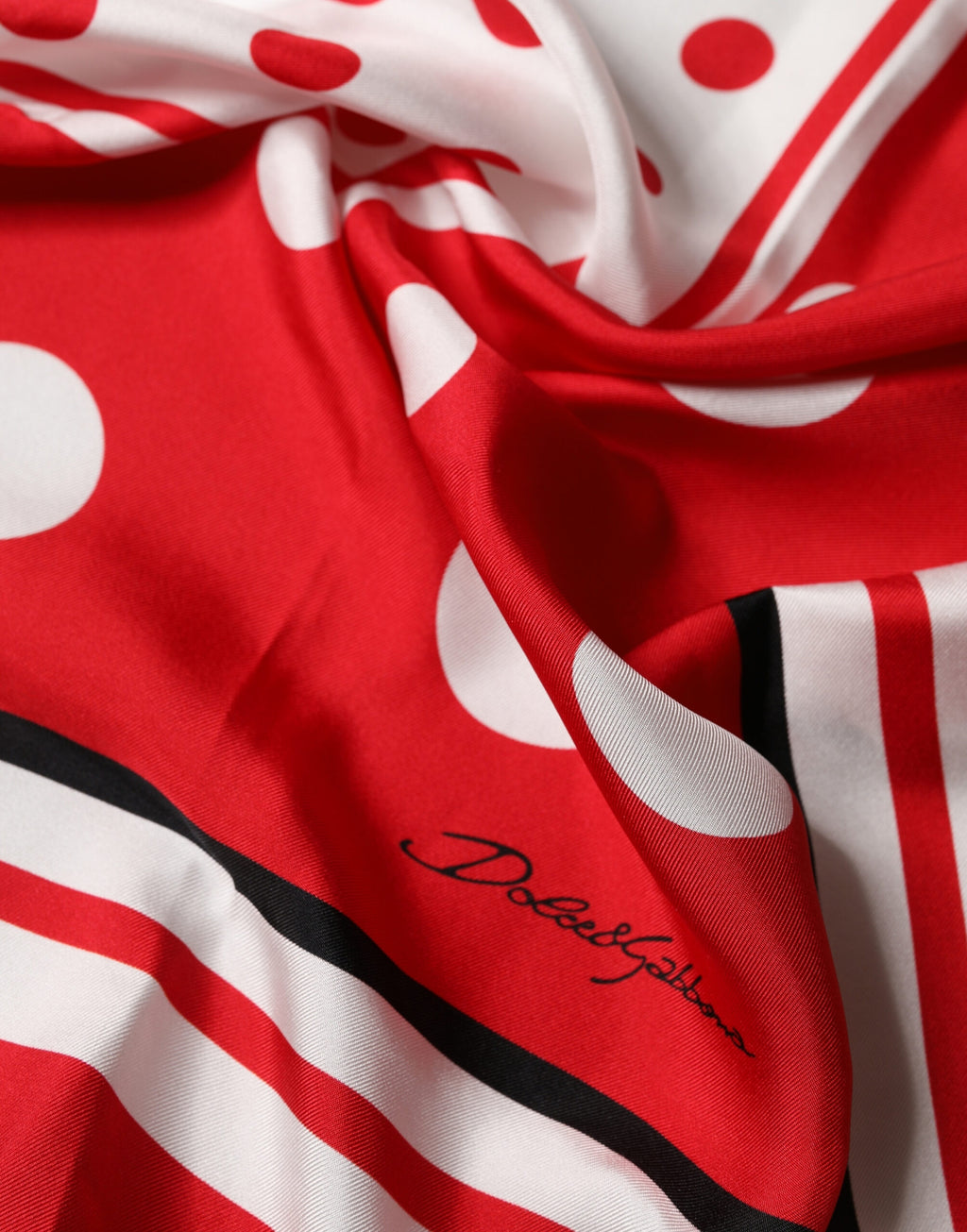 Foulard quadrato Dolce & Gabbana a pois rossi e bianchi 90 cm x 88 cm