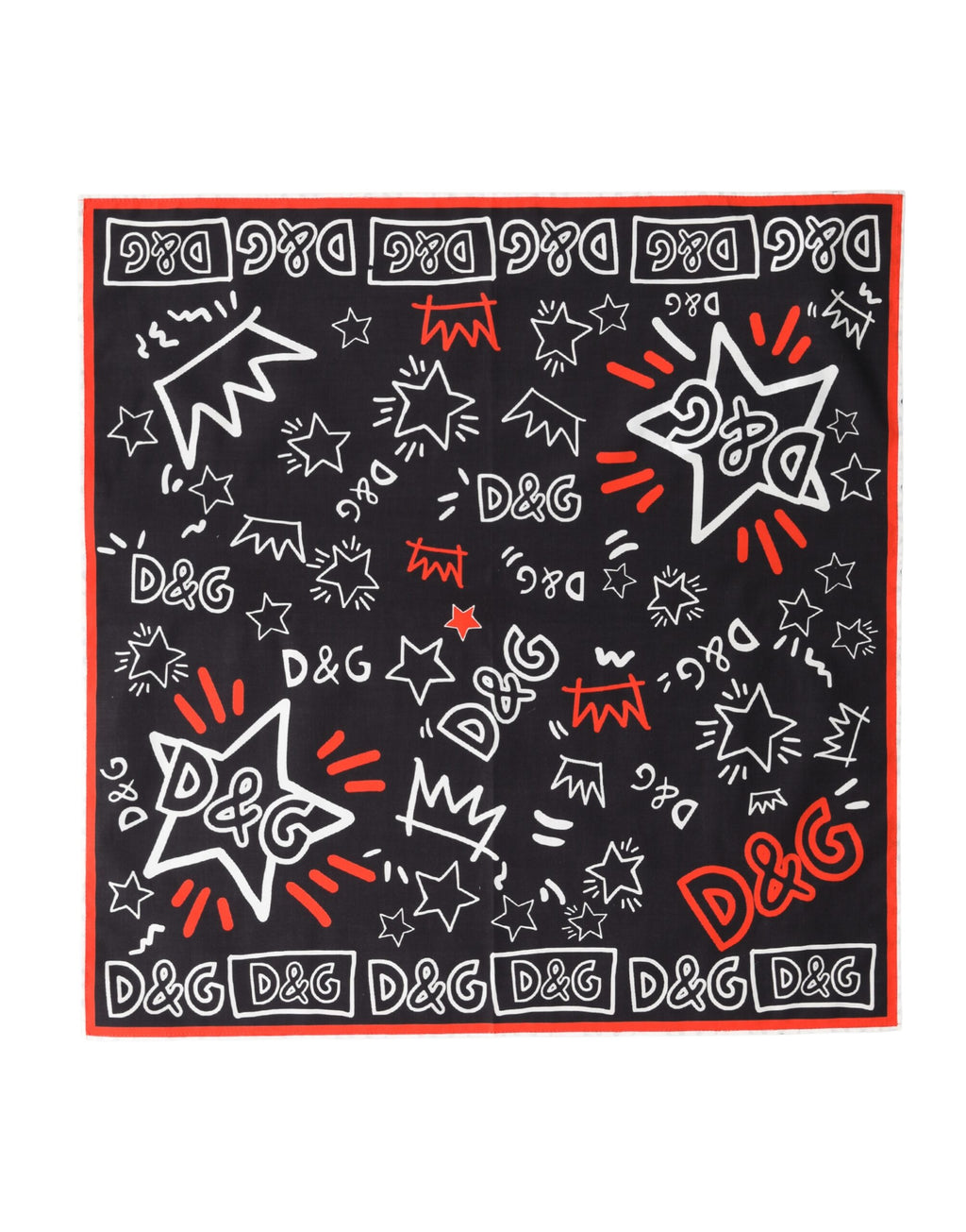 Foulard Dolce & Gabbana in cotone con corona DG, nero, bianco e rosso, 47 cm x 46 cm