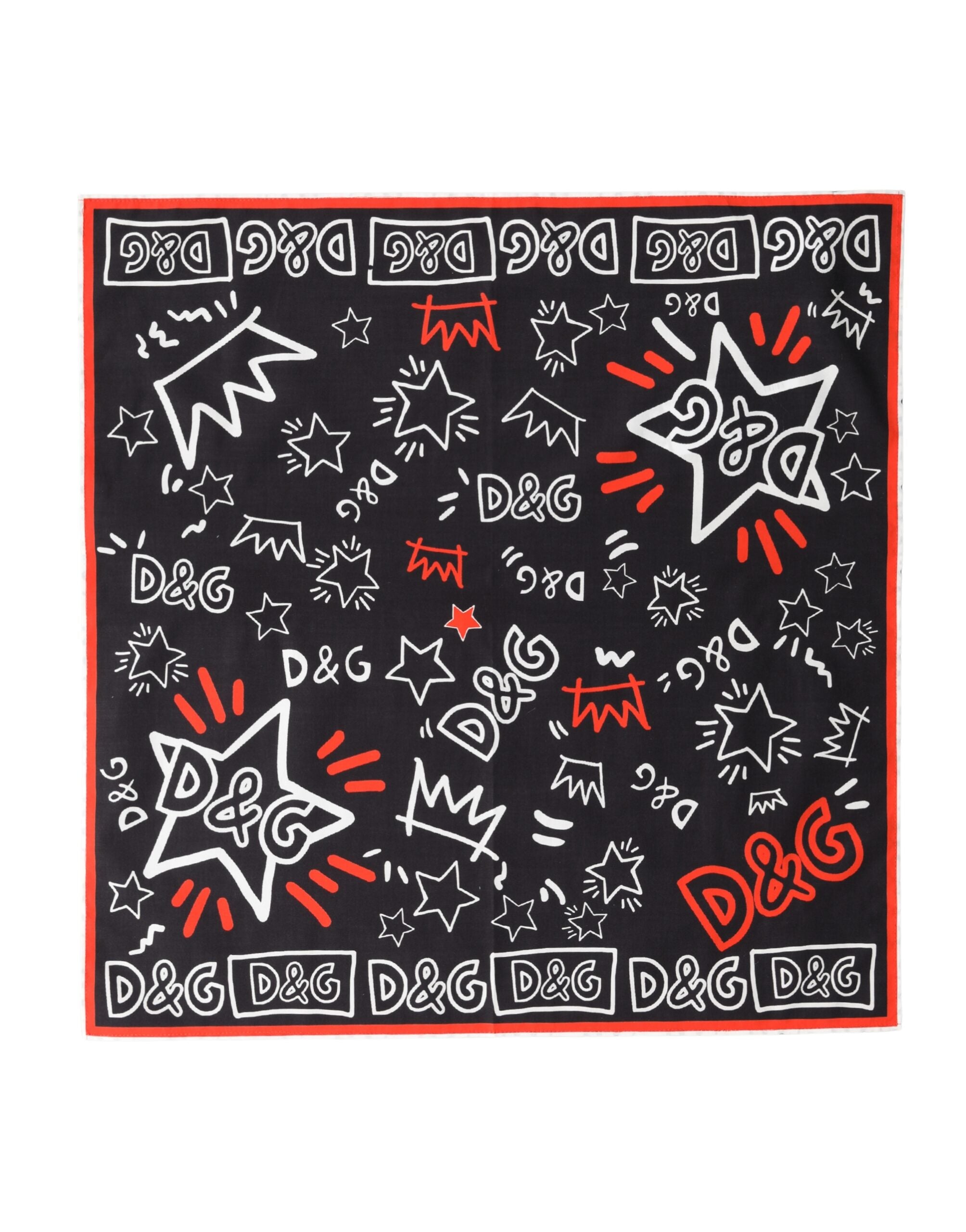 Foulard Dolce & Gabbana in cotone con corona DG, nero, bianco e rosso, 47 cm x 46 cm