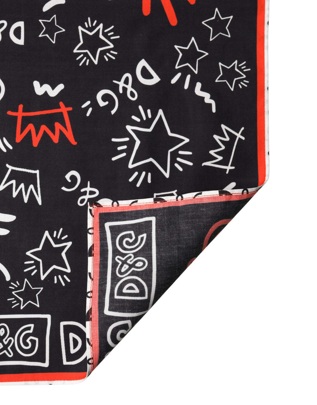 Foulard Dolce & Gabbana in cotone con corona DG, nero, bianco e rosso, 47 cm x 46 cm