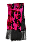 Sciarpa Avvolgente Dolce & Gabbana Rosa Nera in Pelliccia Sintetica con Frange 200 cm x 59 cm