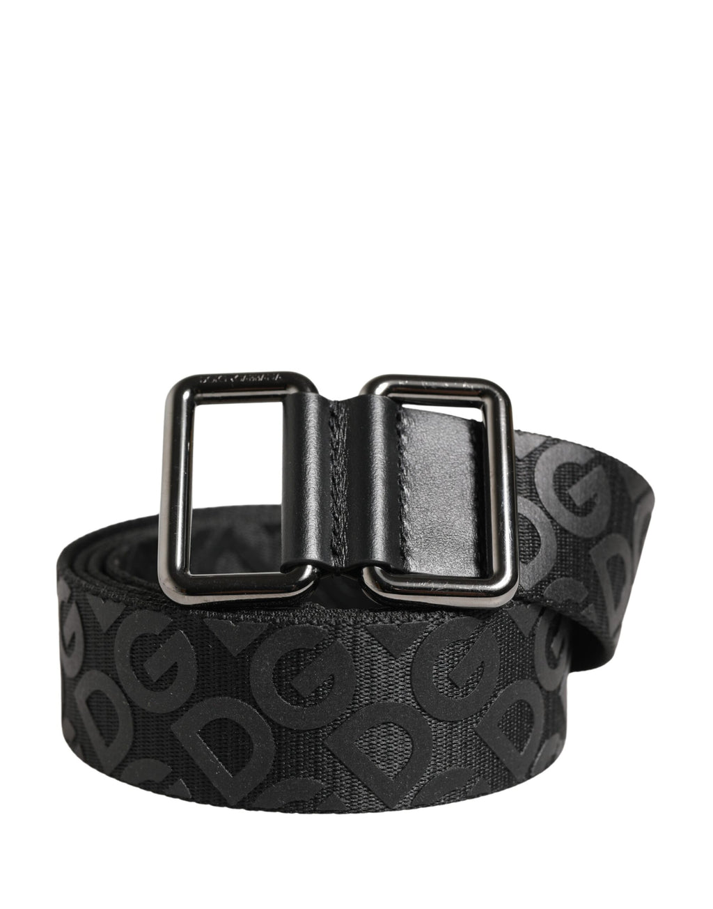 Cintura Dolce & Gabbana nera con logo monogram e fibbia in metallo argentato