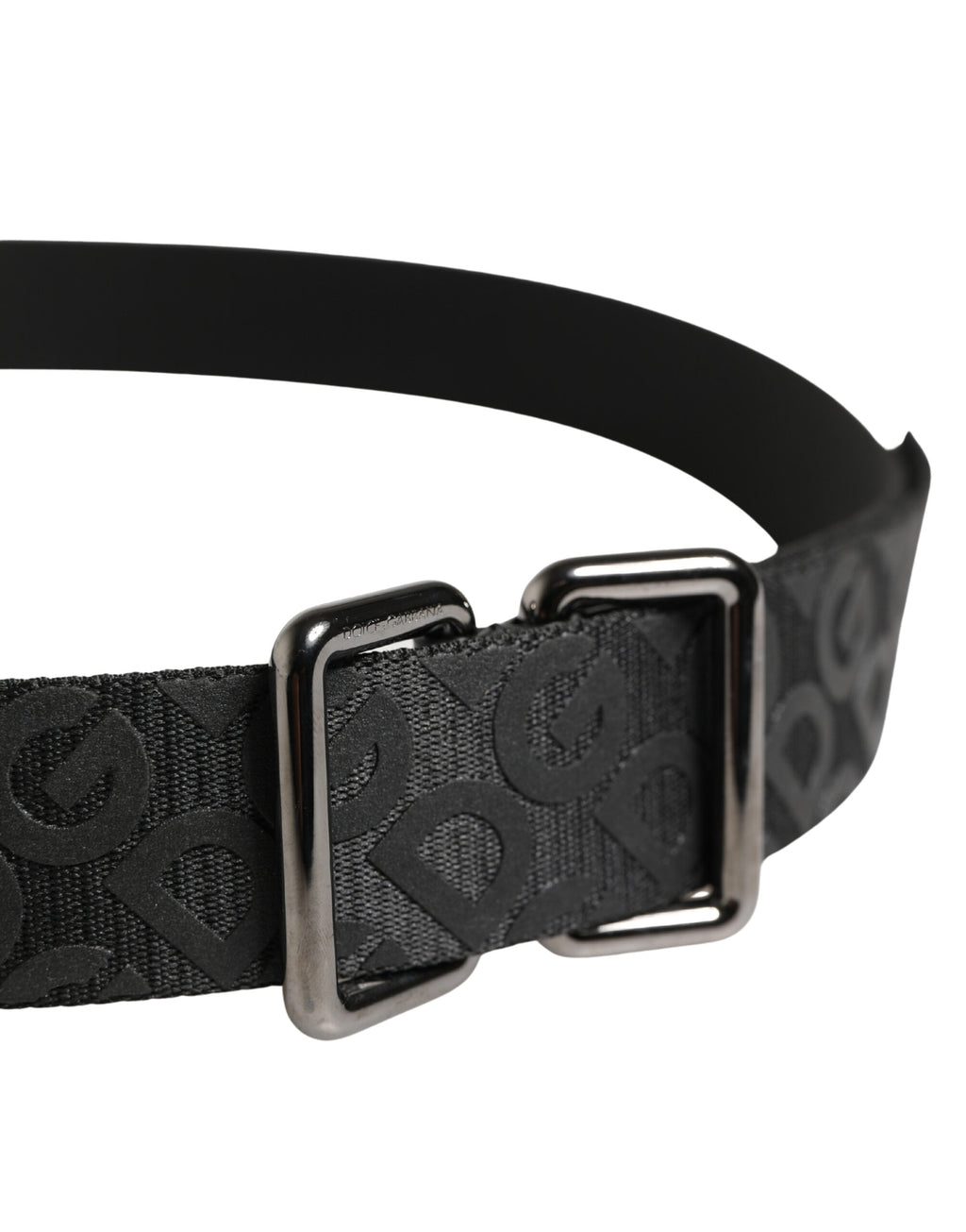 Cintura Dolce & Gabbana nera con logo monogram e fibbia in metallo argentato