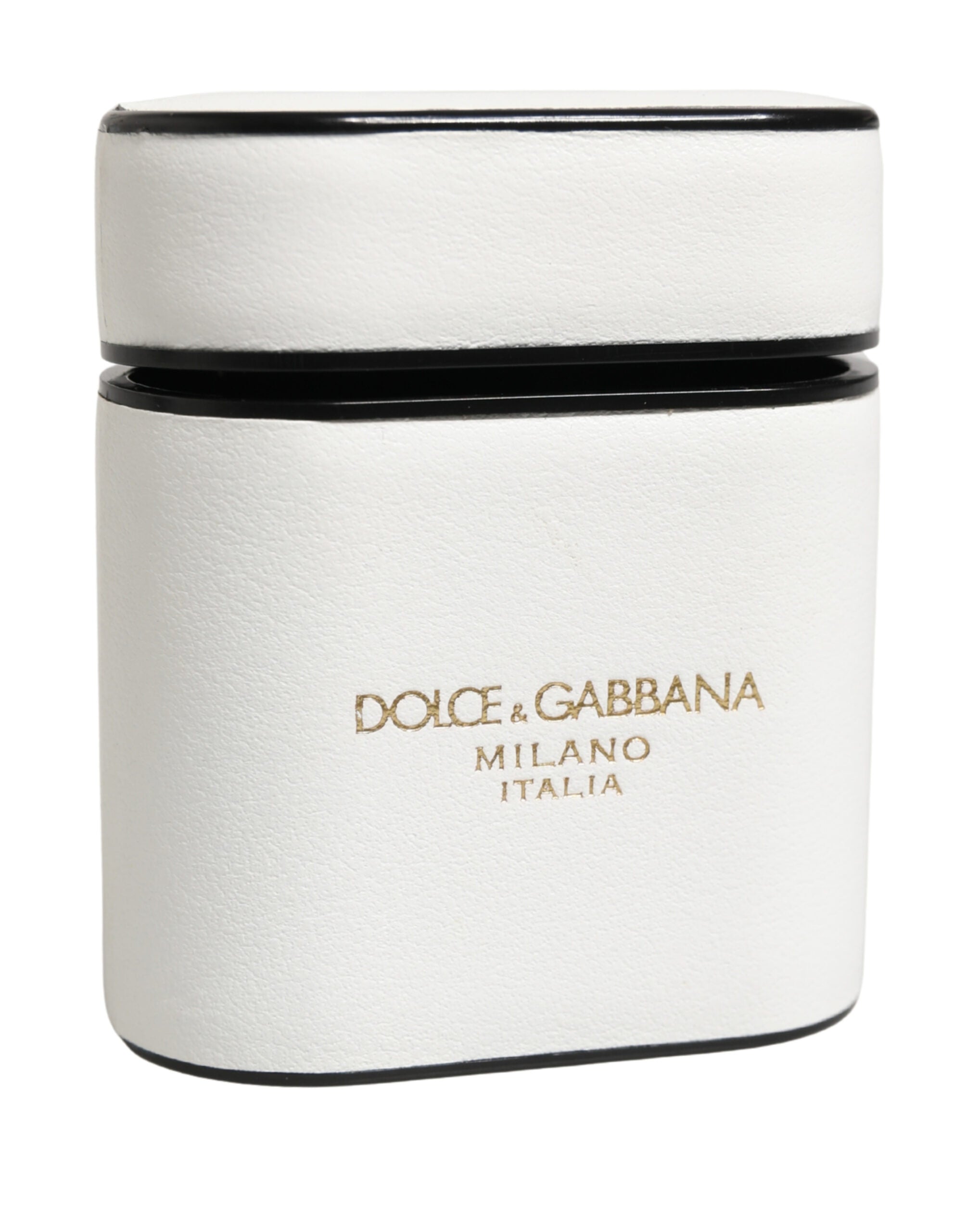 Dolce & Gabbana Custodia Airpods Bianca in Pelle di Vitello con Stampa Logo