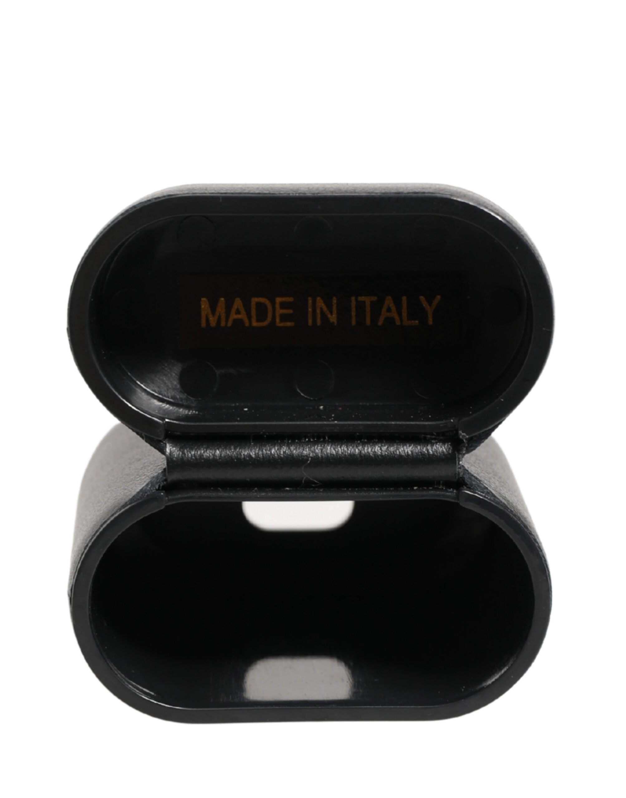 Dolce & Gabbana Custodia per AirPods con Supporto a Scomparsa in Pelle di Vitello Nera con Stampa Logo