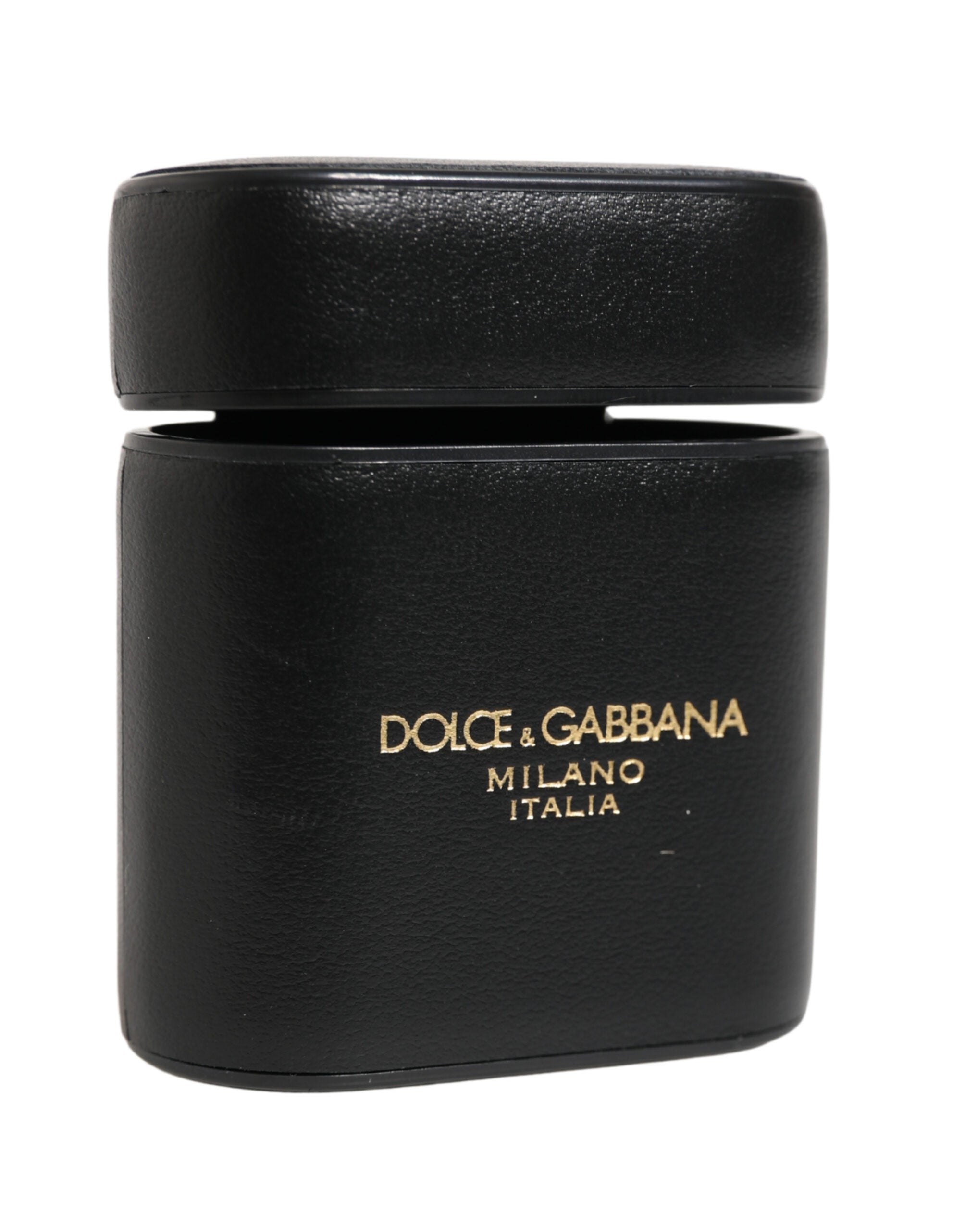 Dolce & Gabbana Custodia per AirPods con Supporto a Scomparsa in Pelle di Vitello Nera con Stampa Logo