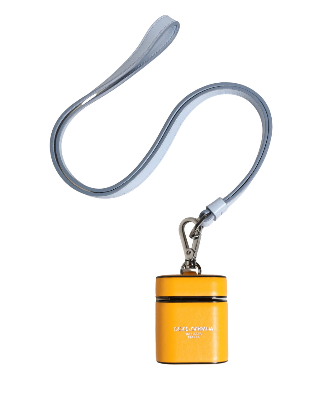Custodia con cinturino per Airpods Dolce & Gabbana in pelle di vitello gialla con logo