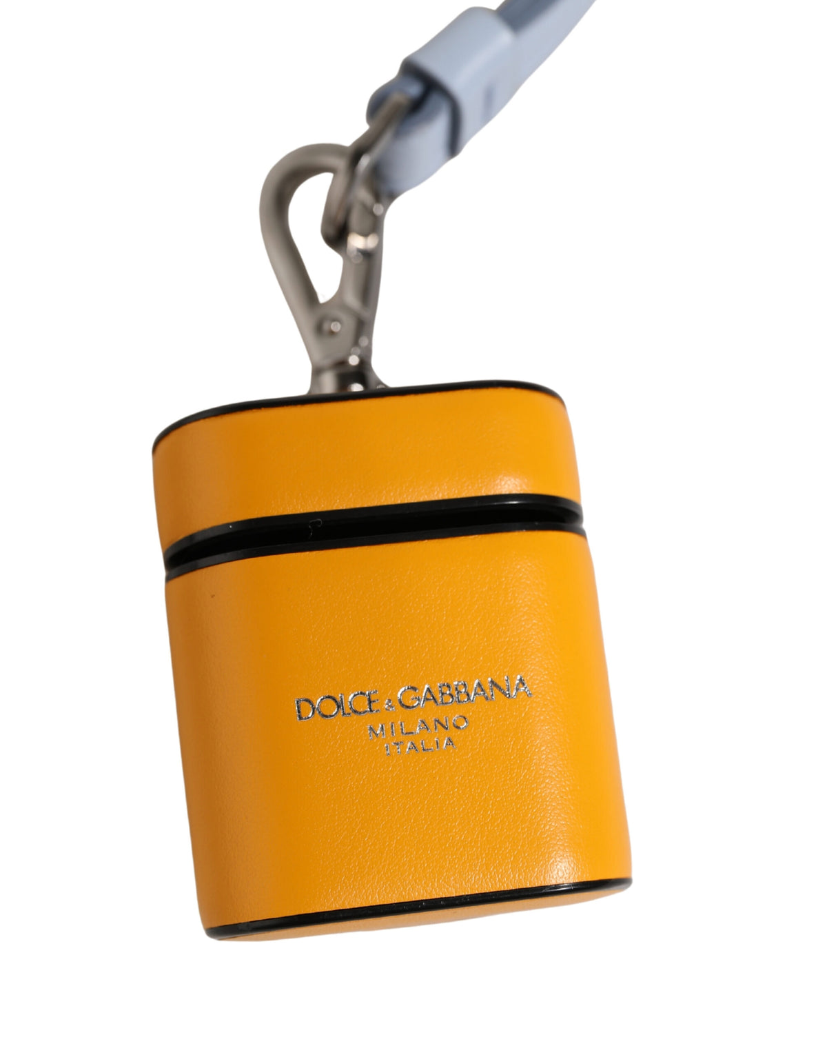 Custodia con cinturino per Airpods Dolce & Gabbana in pelle di vitello gialla con logo