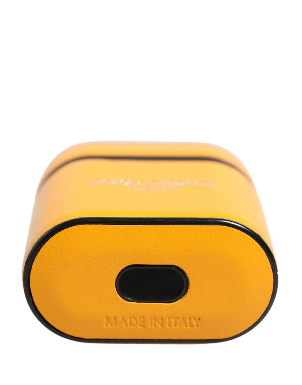 Custodia con cinturino per Airpods Dolce & Gabbana in pelle di vitello gialla con logo