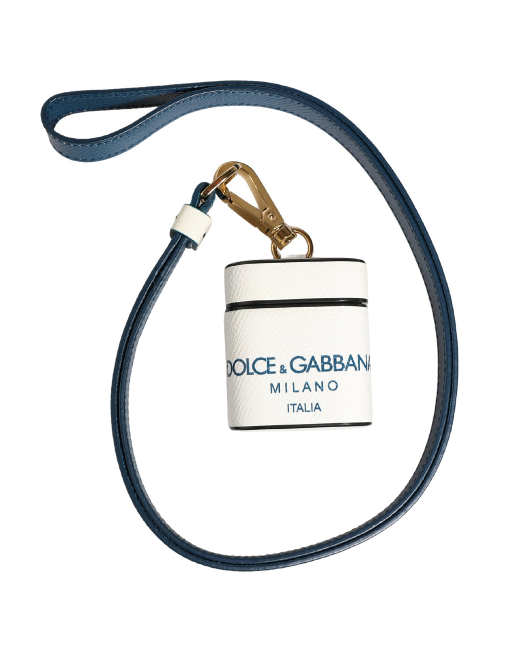 Custodia per Airpods Dolce & Gabbana in pelle di vitello bianca con cinturino e logo
