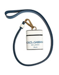 Custodia per Airpods Dolce & Gabbana in pelle di vitello bianca con cinturino e logo