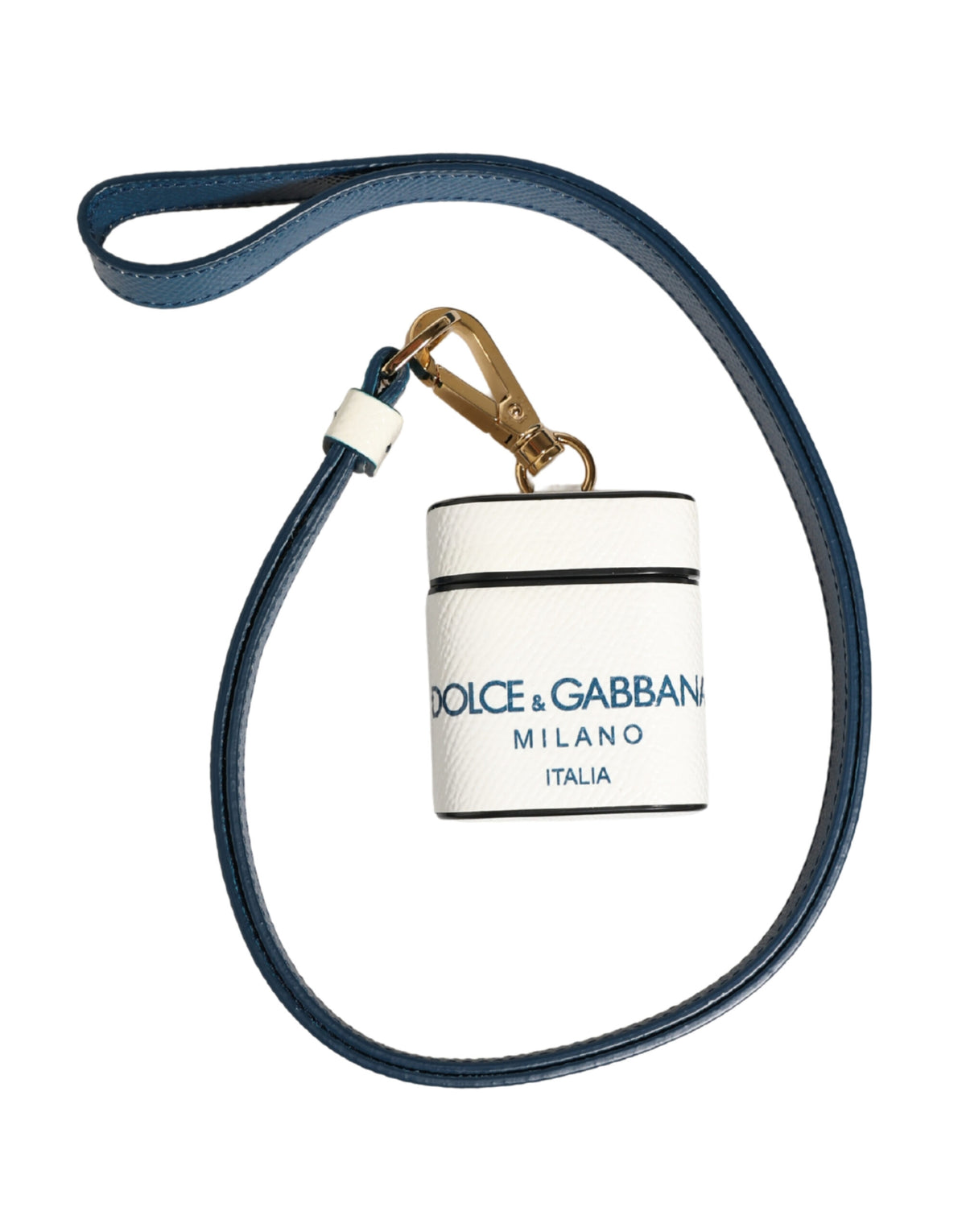 Custodia per Airpods Dolce & Gabbana in pelle di vitello bianca con cinturino e logo