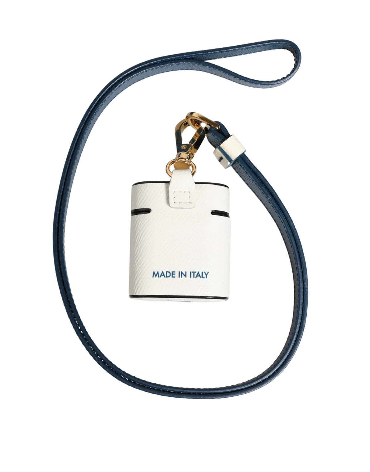 Custodia per Airpods Dolce & Gabbana in pelle di vitello bianca con cinturino e logo