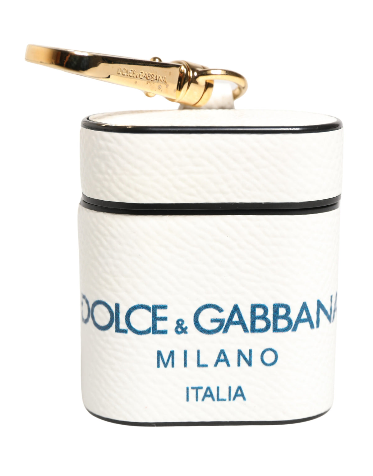 Custodia per Airpods Dolce & Gabbana in pelle di vitello bianca con cinturino e logo