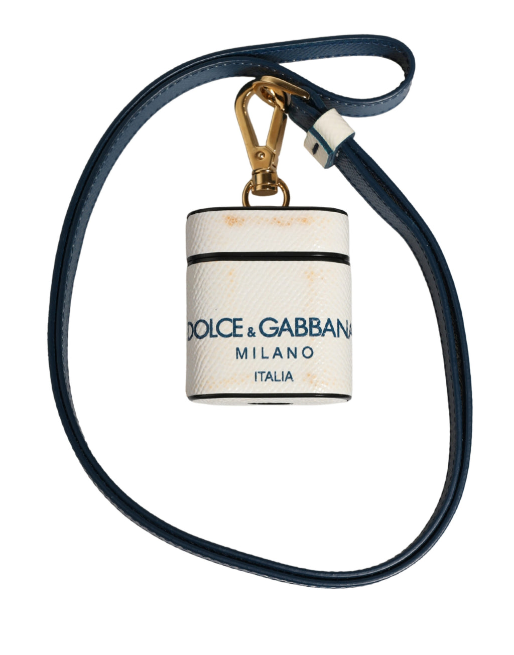 Custodia per Airpods Dolce & Gabbana in pelle di vitello bianca con cinturino e logo