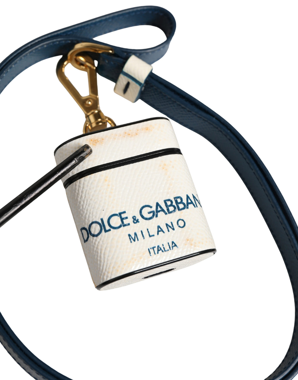 Custodia per Airpods Dolce & Gabbana in pelle di vitello bianca con cinturino e logo