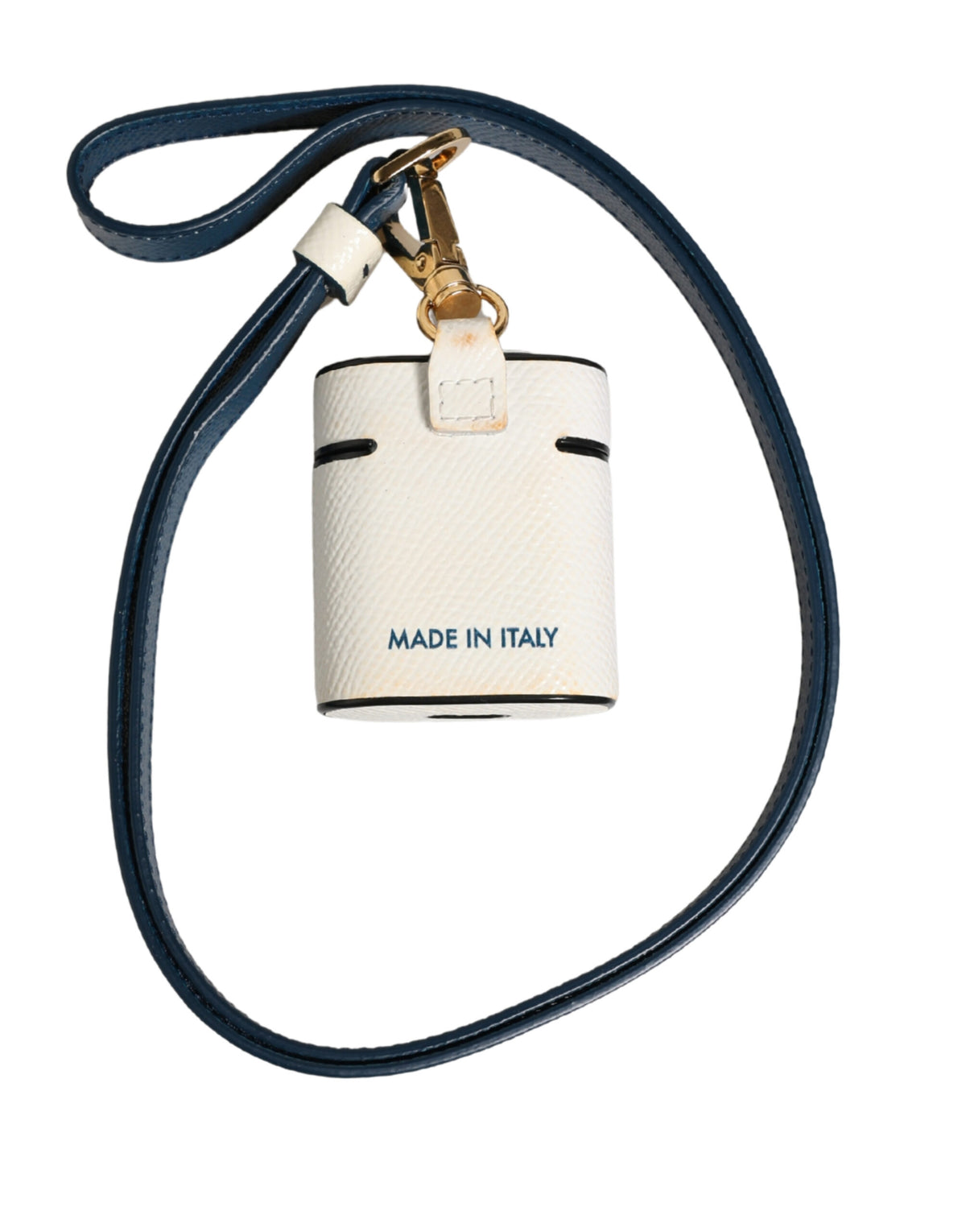 Custodia per Airpods Dolce & Gabbana in pelle di vitello bianca con cinturino e logo