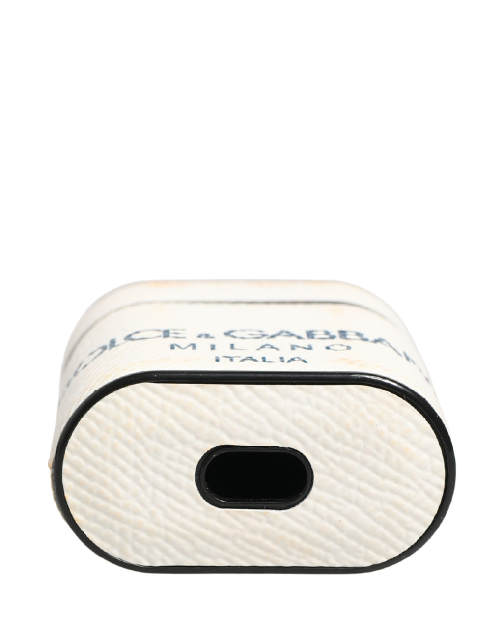 Custodia per Airpods Dolce & Gabbana in pelle di vitello bianca con cinturino e logo