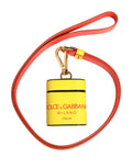 Custodia per AirPods Dolce & Gabbana in Pelle di Vitello Gialla con Logo e Cinghia Portaoggetti