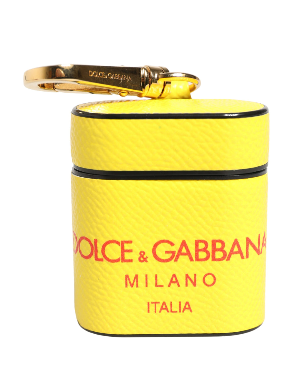 Custodia per AirPods Dolce & Gabbana in Pelle di Vitello Gialla con Logo e Cinghia Portaoggetti