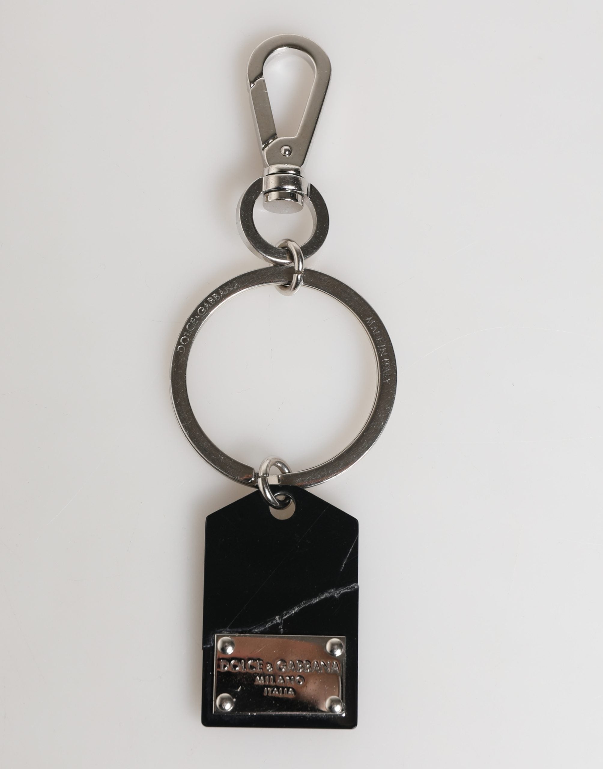 Dolce & Gabbana Portachiavi Portachiave in Metallo Anello Nero Argento Ottone con Logo