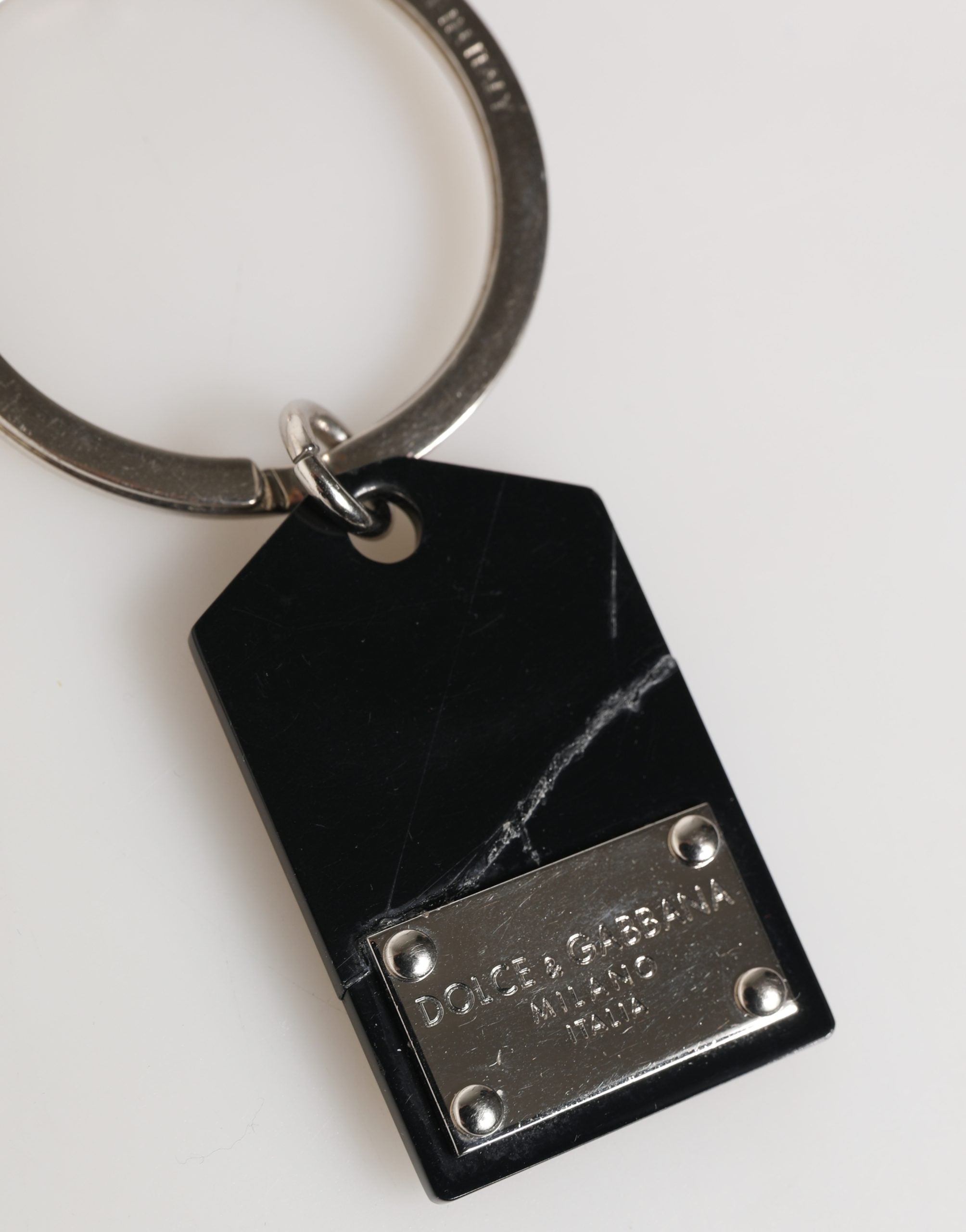Dolce & Gabbana Portachiavi Portachiave in Metallo Anello Nero Argento Ottone con Logo