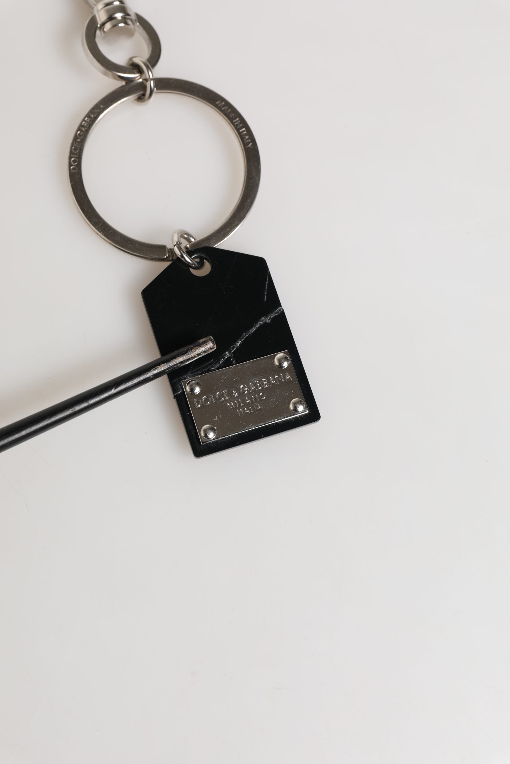 Dolce & Gabbana Portachiavi Portachiave in Metallo Anello Nero Argento Ottone con Logo