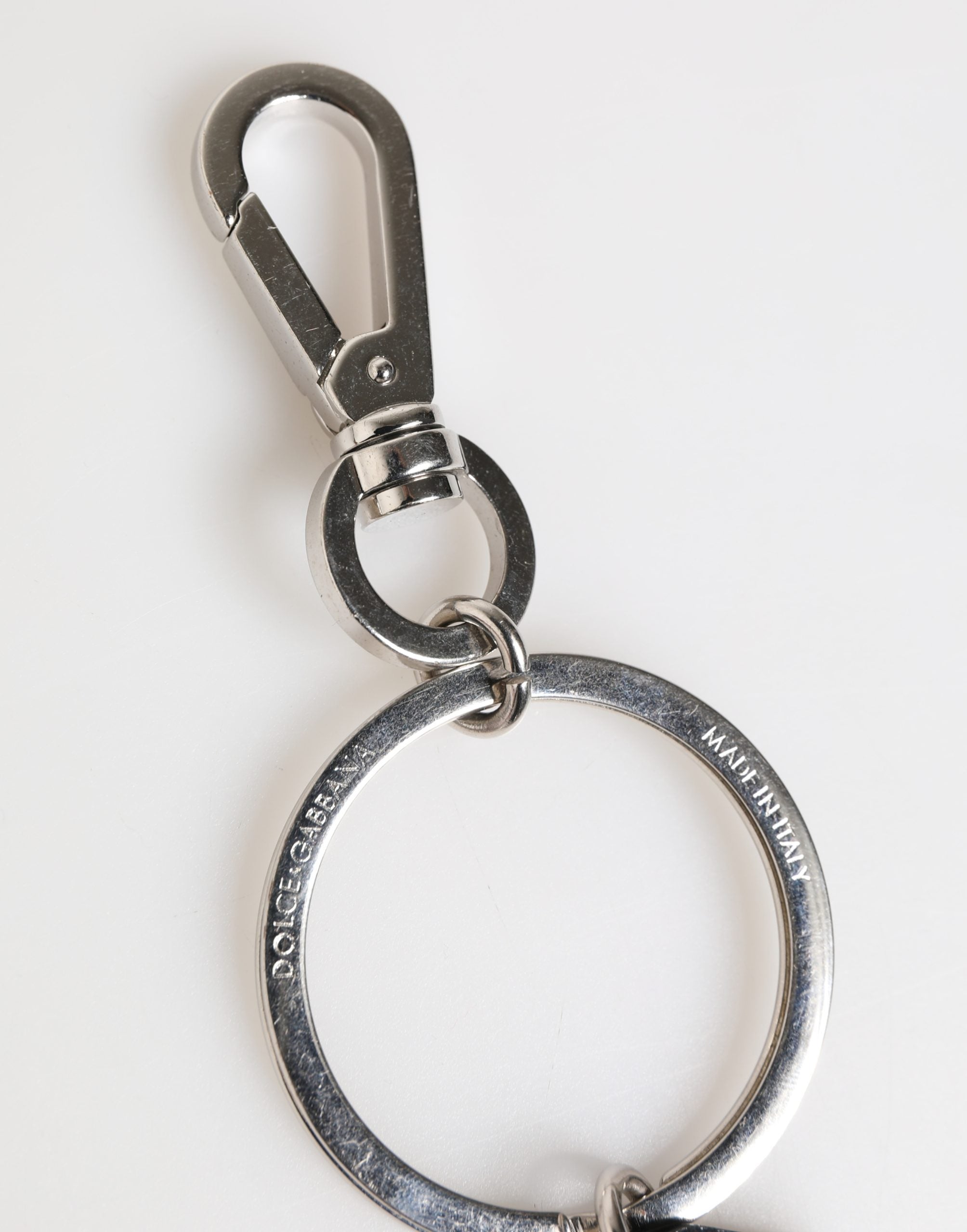 Dolce & Gabbana Portachiavi Portachiave in Metallo Anello Nero Argento Ottone con Logo