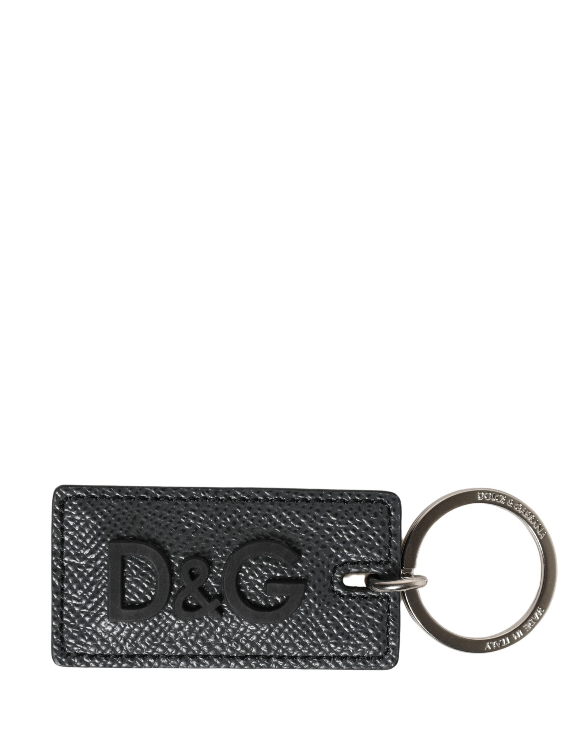Dolce & Gabbana Portachiavi con Anello in Metallo con Logo D&G in Pelle di Vitello Nera