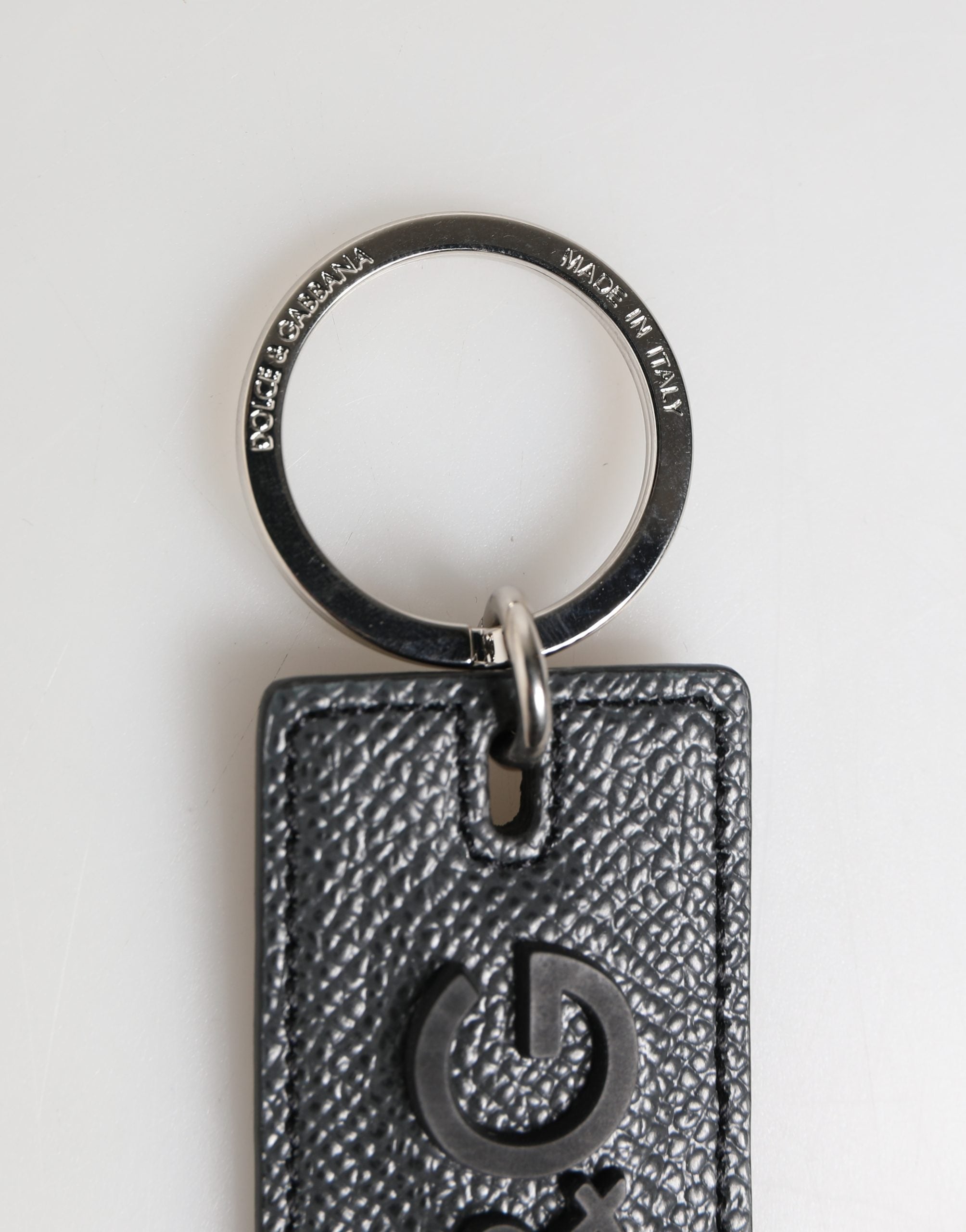 Dolce & Gabbana Portachiavi con Anello in Metallo con Logo D&G in Pelle di Vitello Nera