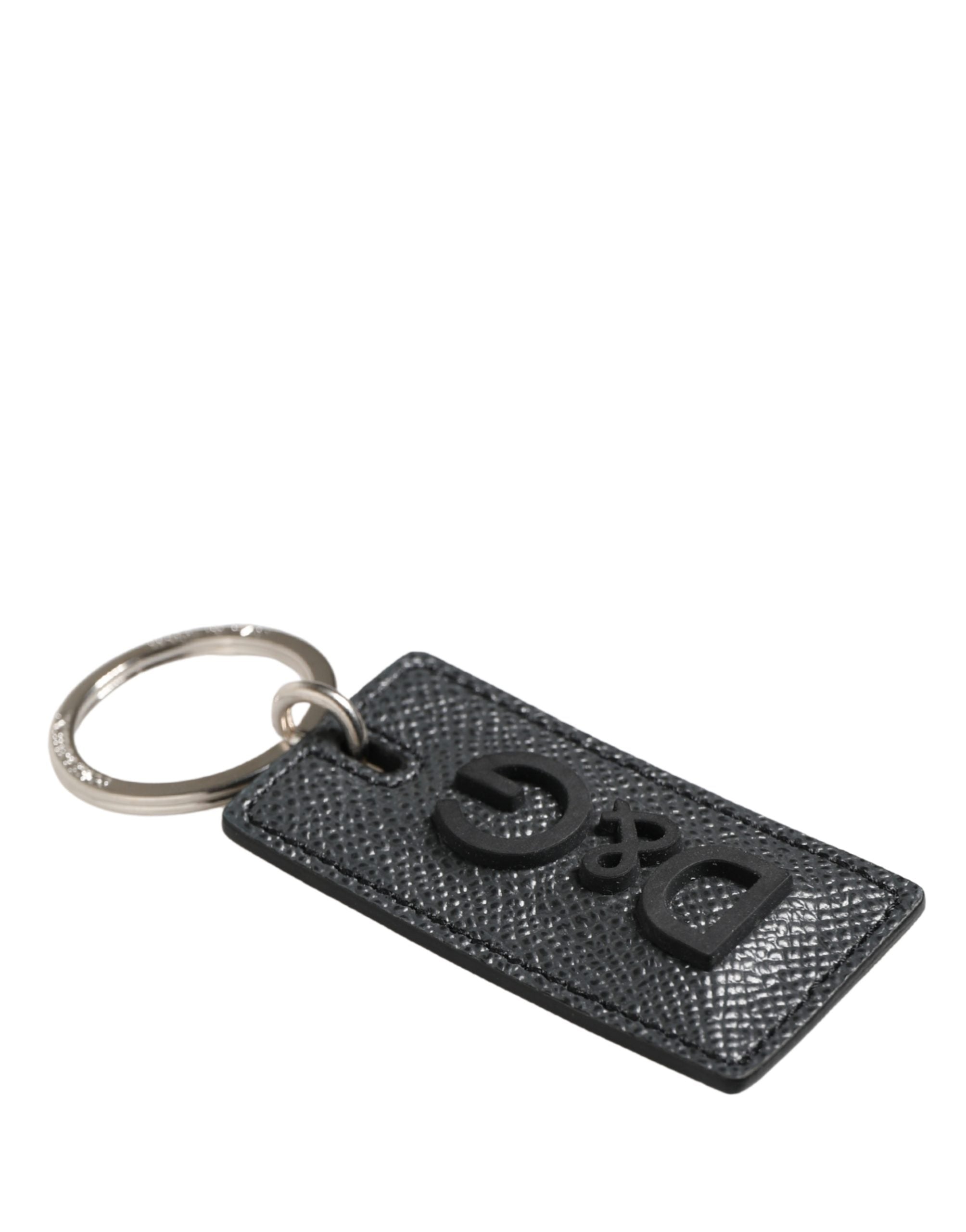 Dolce & Gabbana Portachiavi con Anello in Metallo con Logo D&G in Pelle di Vitello Nera
