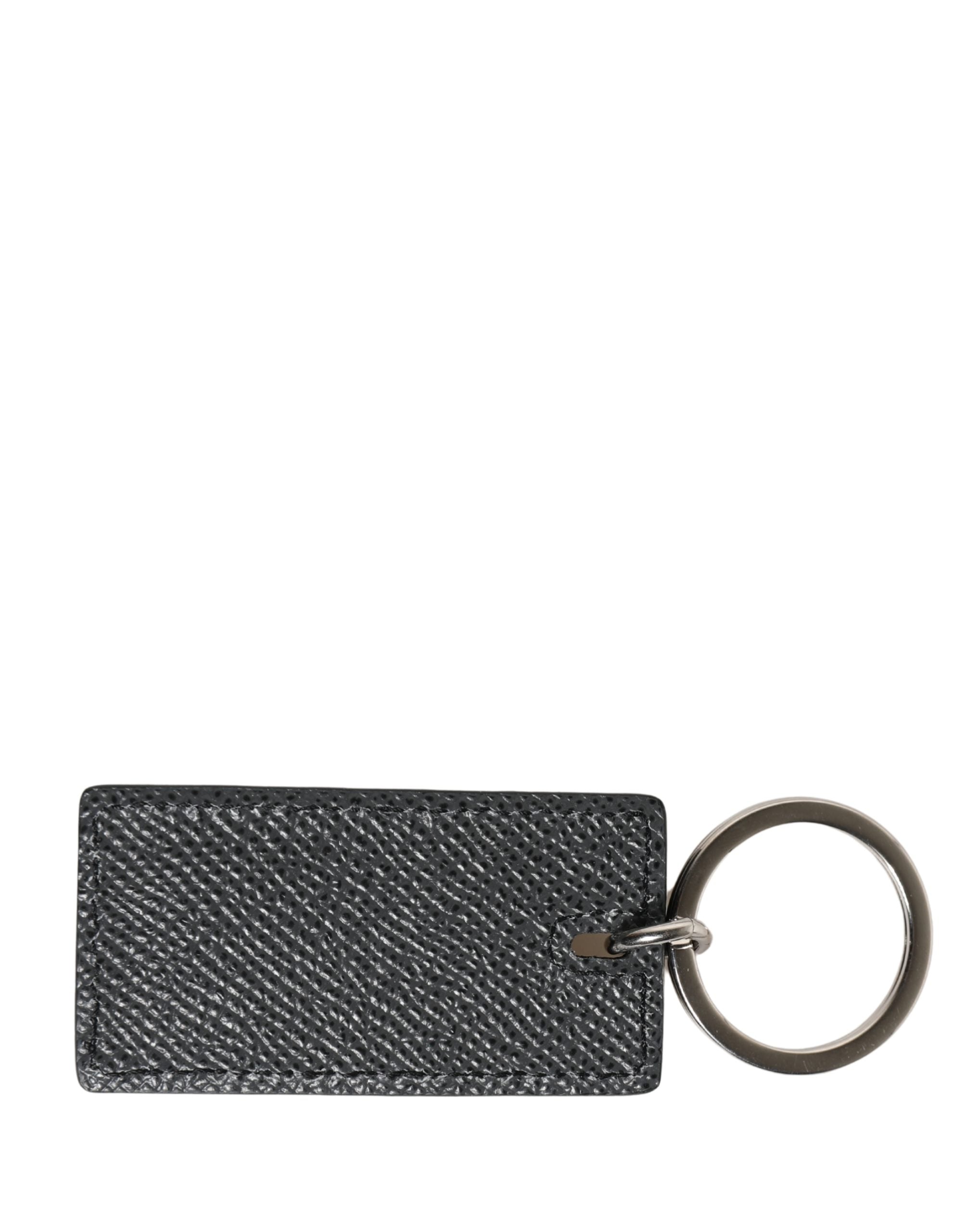 Dolce & Gabbana Portachiavi con Anello in Metallo con Logo D&G in Pelle di Vitello Nera