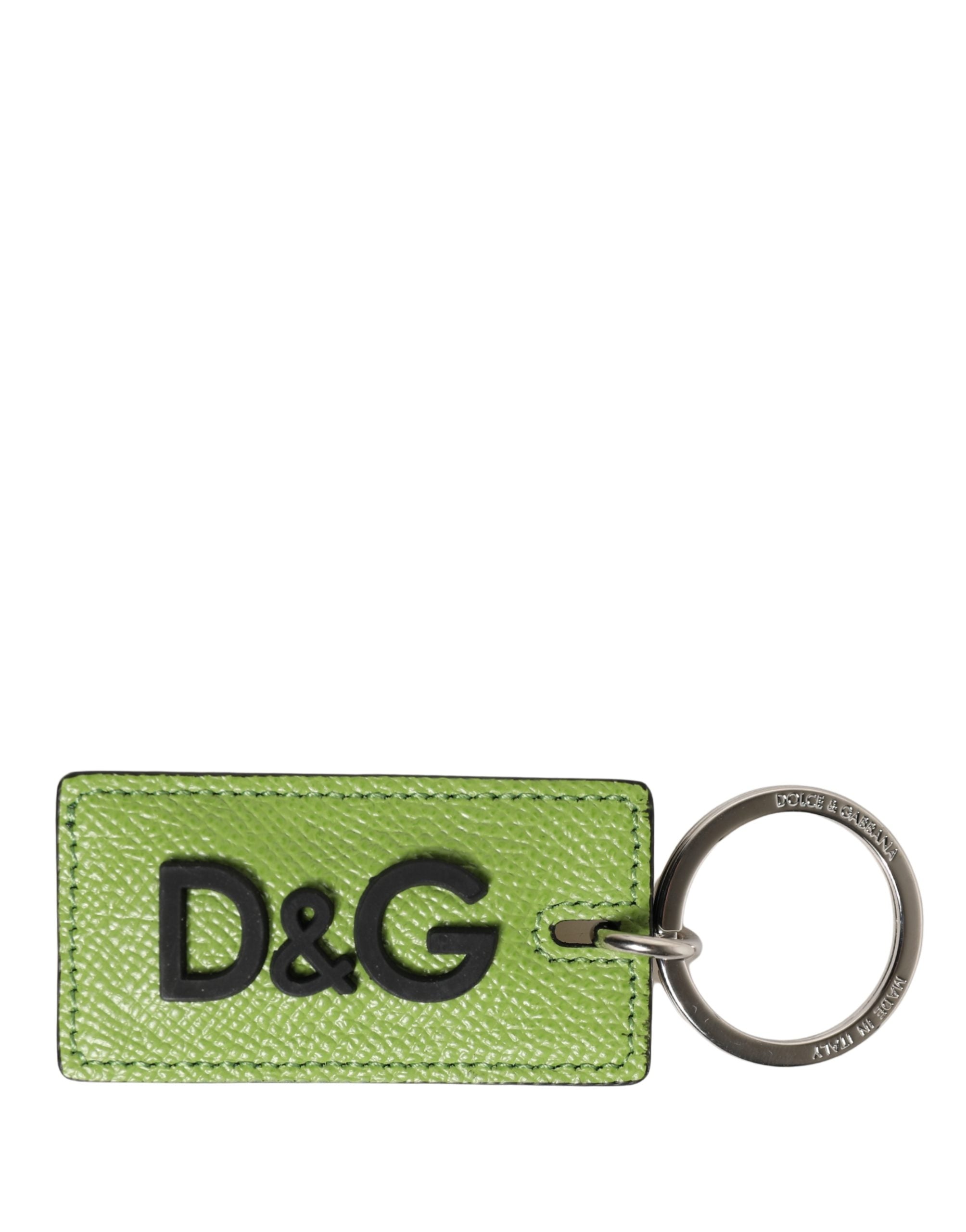 Dolce & Gabbana Portachiavi con Anello in Metallo con Logo DG in Pelle di Vitello Verde