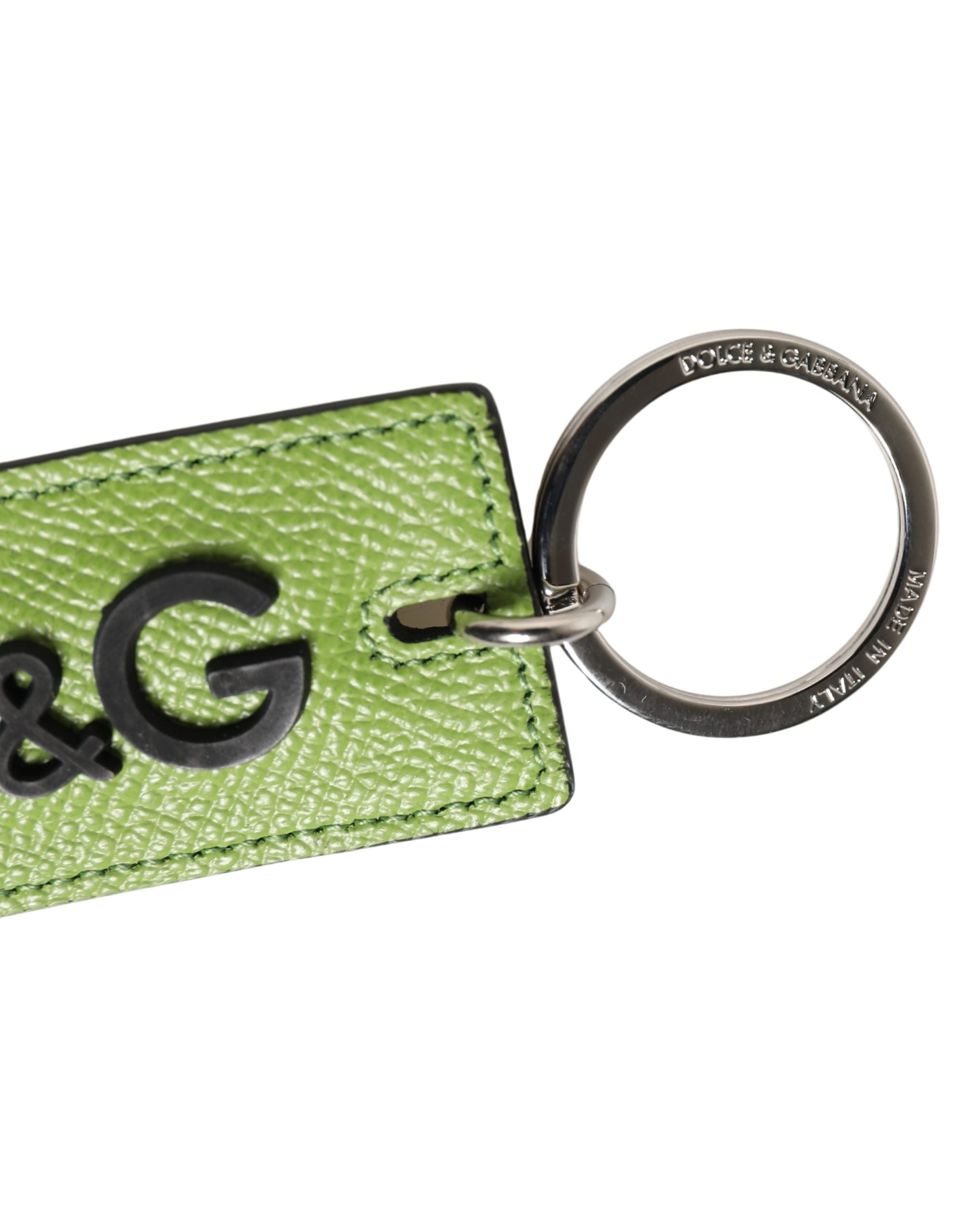 Dolce & Gabbana Portachiavi con Anello in Metallo con Logo DG in Pelle di Vitello Verde