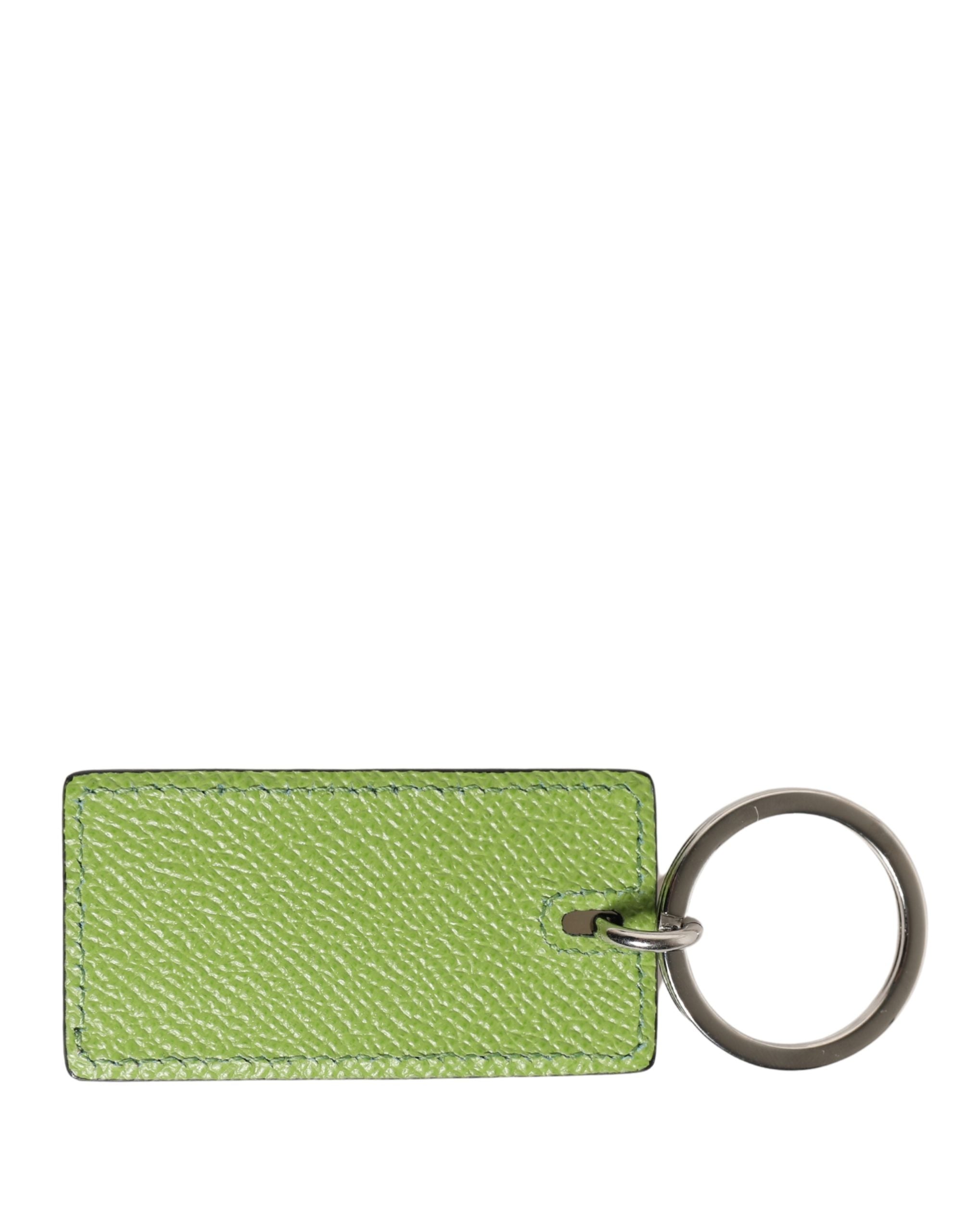 Dolce & Gabbana Portachiavi con Anello in Metallo con Logo DG in Pelle di Vitello Verde