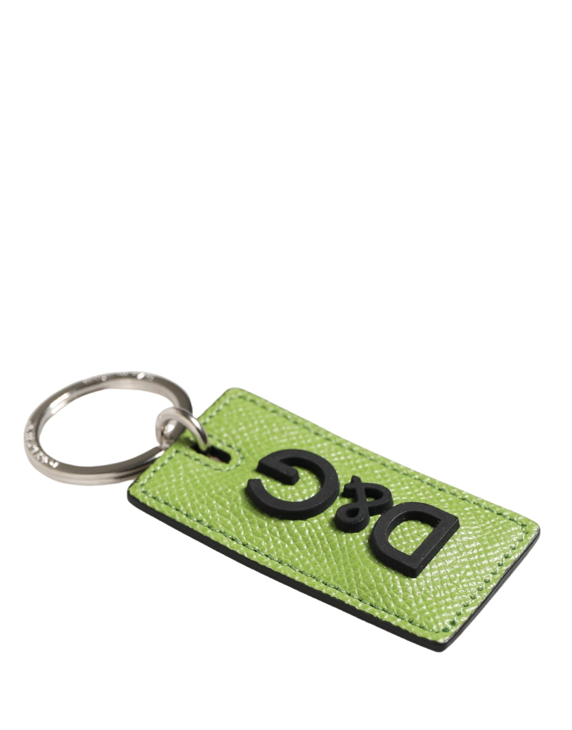 Dolce & Gabbana Portachiavi con Anello in Metallo con Logo DG in Pelle di Vitello Verde