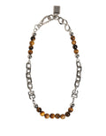 Bracciale Dolce & Gabbana in ottone color argento con catena, perline e logo DG in gemma
