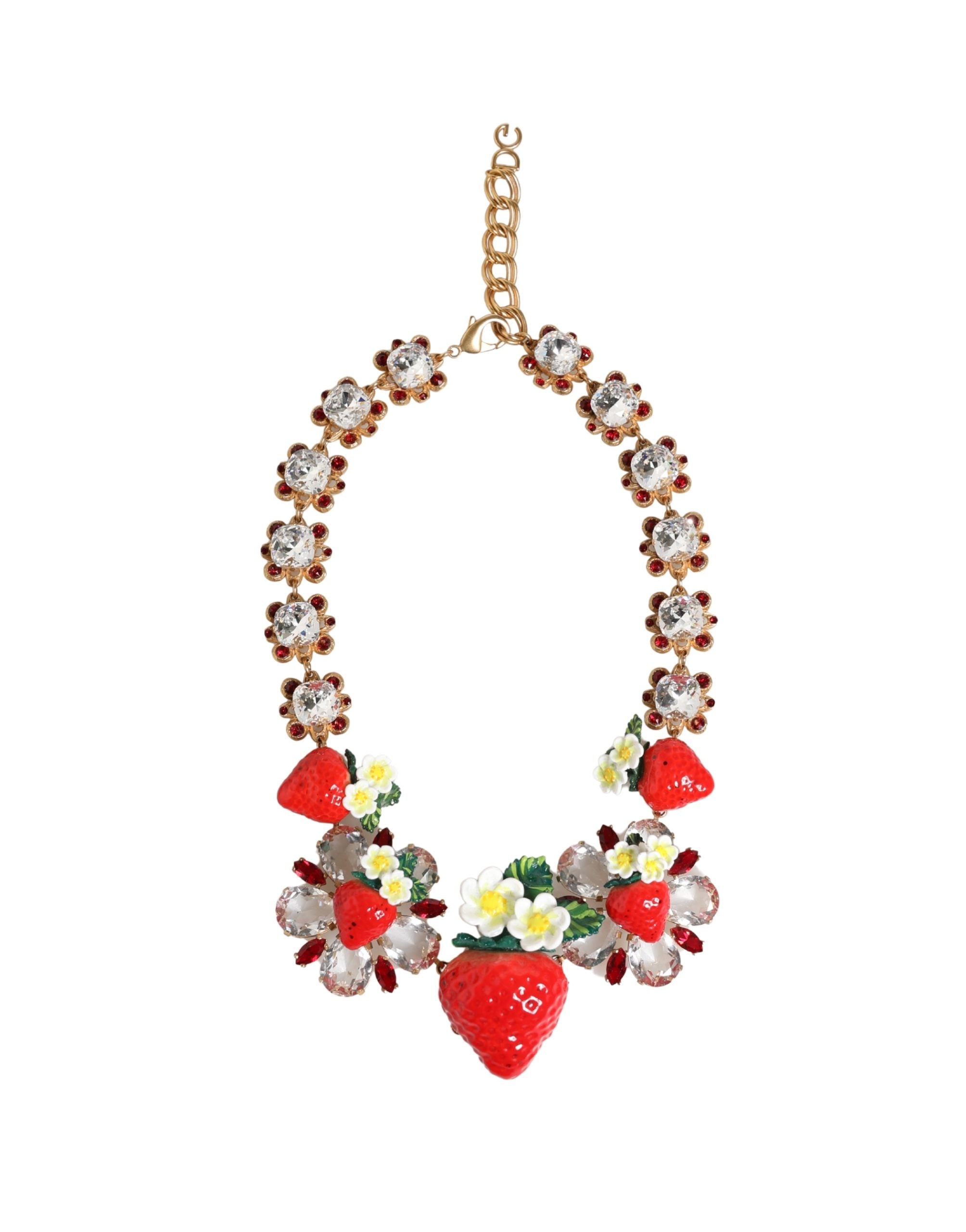 Collana Dolce & Gabbana con Ciondoli FRUTTA in Ottone Dorato Fiori Cristallo Logo