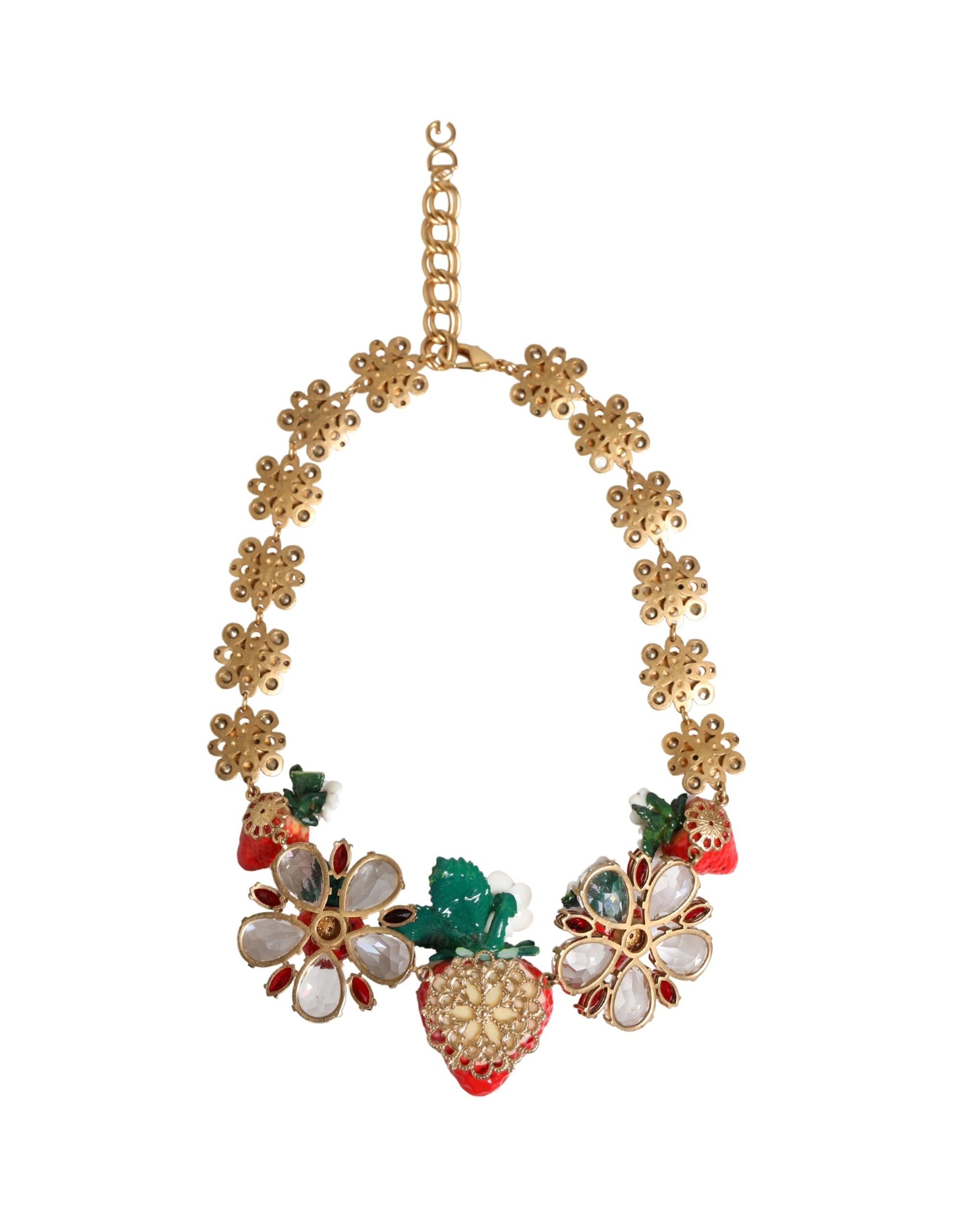 Collana Dolce & Gabbana con Ciondoli FRUTTA in Ottone Dorato Fiori Cristallo Logo